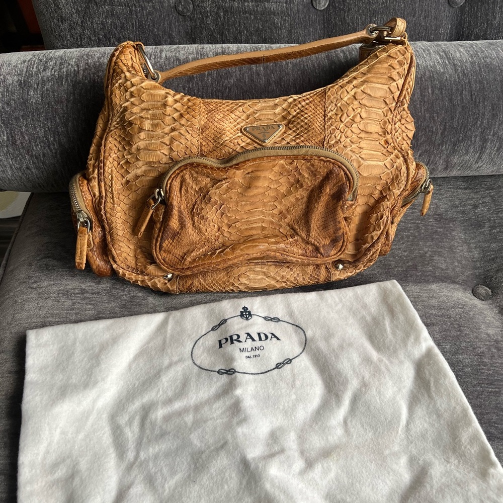 Authentic Prada Brown Real Python Skin Leather In… - image 1